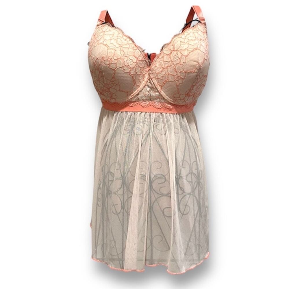 Peaches and Cream Negligee  Plus Size 1X Padded Bra  Sexy Babydoll Nightie